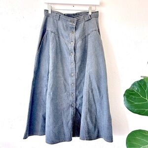 Western Attitude by Lilia Smitty Vintage 90s Gray Denim Midi Swing Skirt M USA